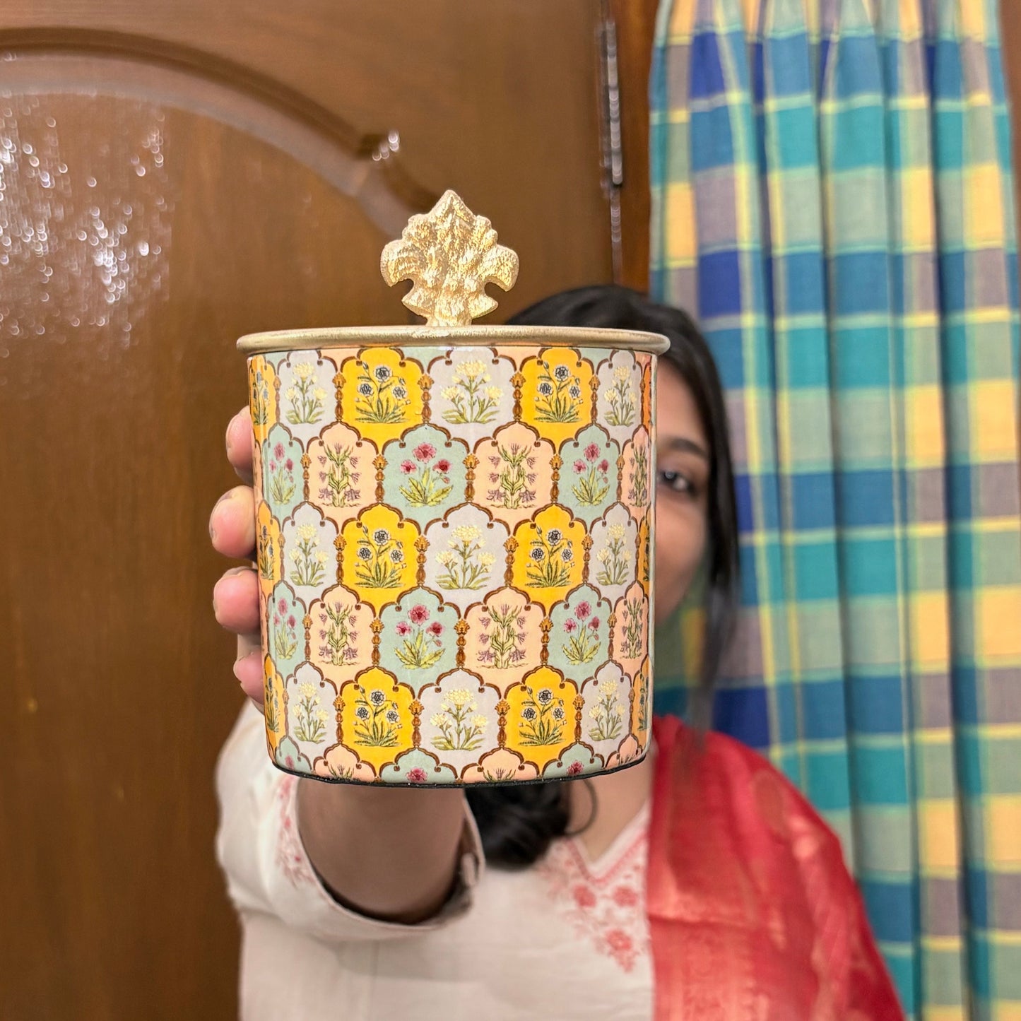 Cylindrical Metal Printed Jars (assorted)