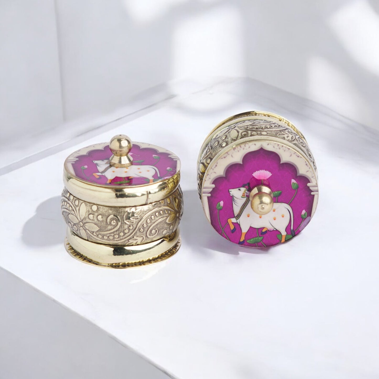 Pichwai Brass Kumkum holder (Assorted)