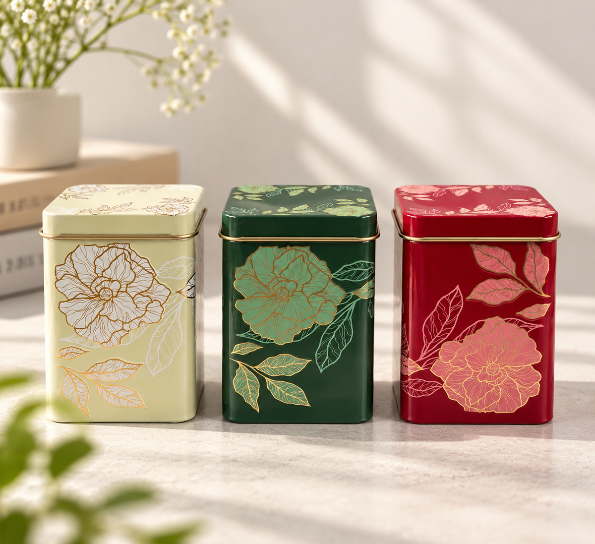 Floral Embossed Tin Box (Square)