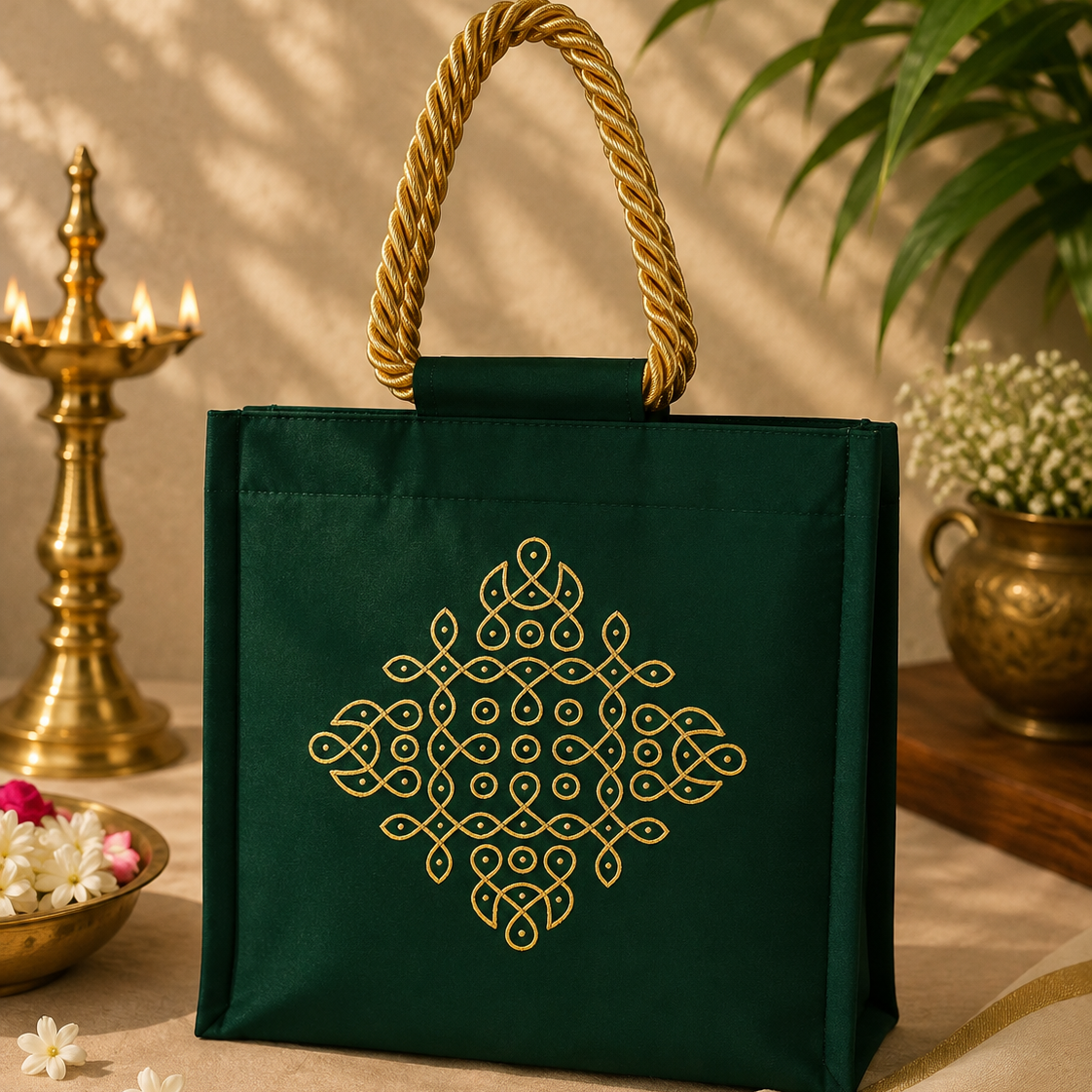 Polyester Raw Silk Kolam Bag