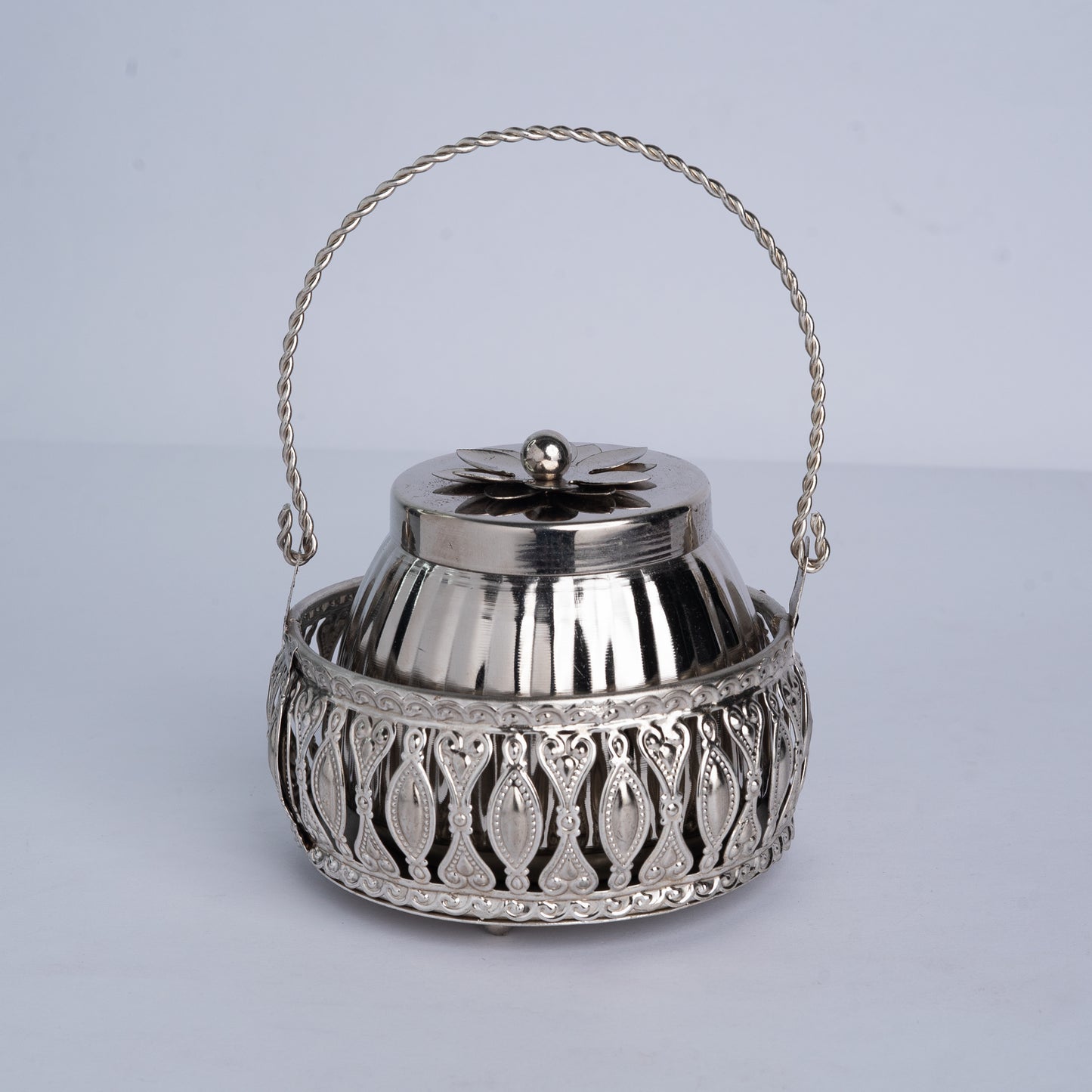 Conical Metal Jar with silver color basket