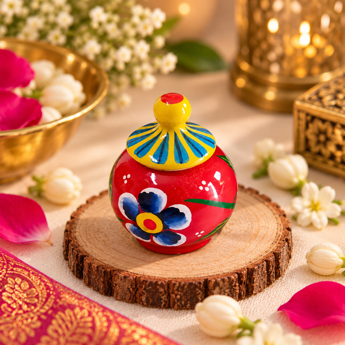 Jaipur Hand-painted Wooden Kumkum Box