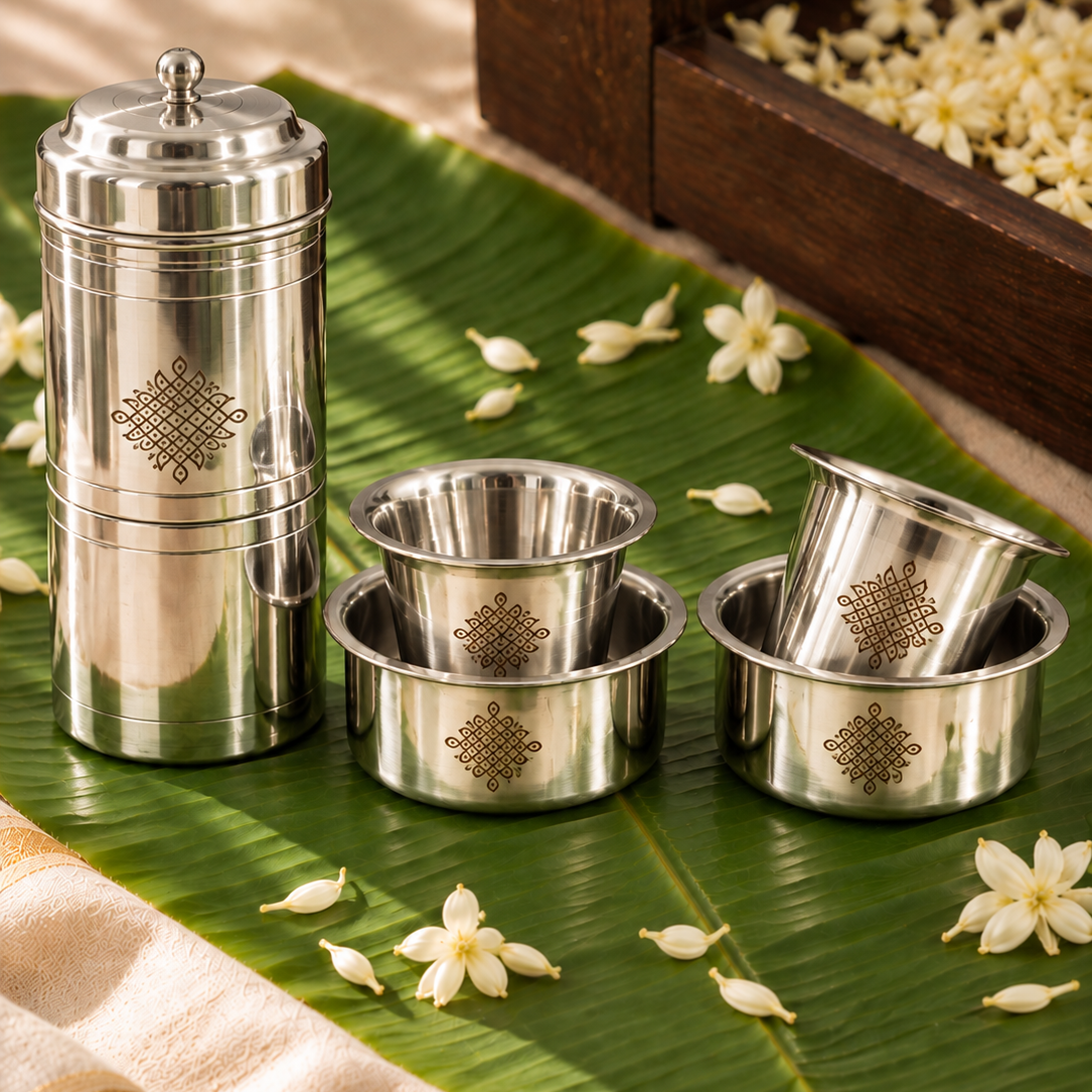 Stainless Steel Kolam Dabara set (2pcs) with Filter combo