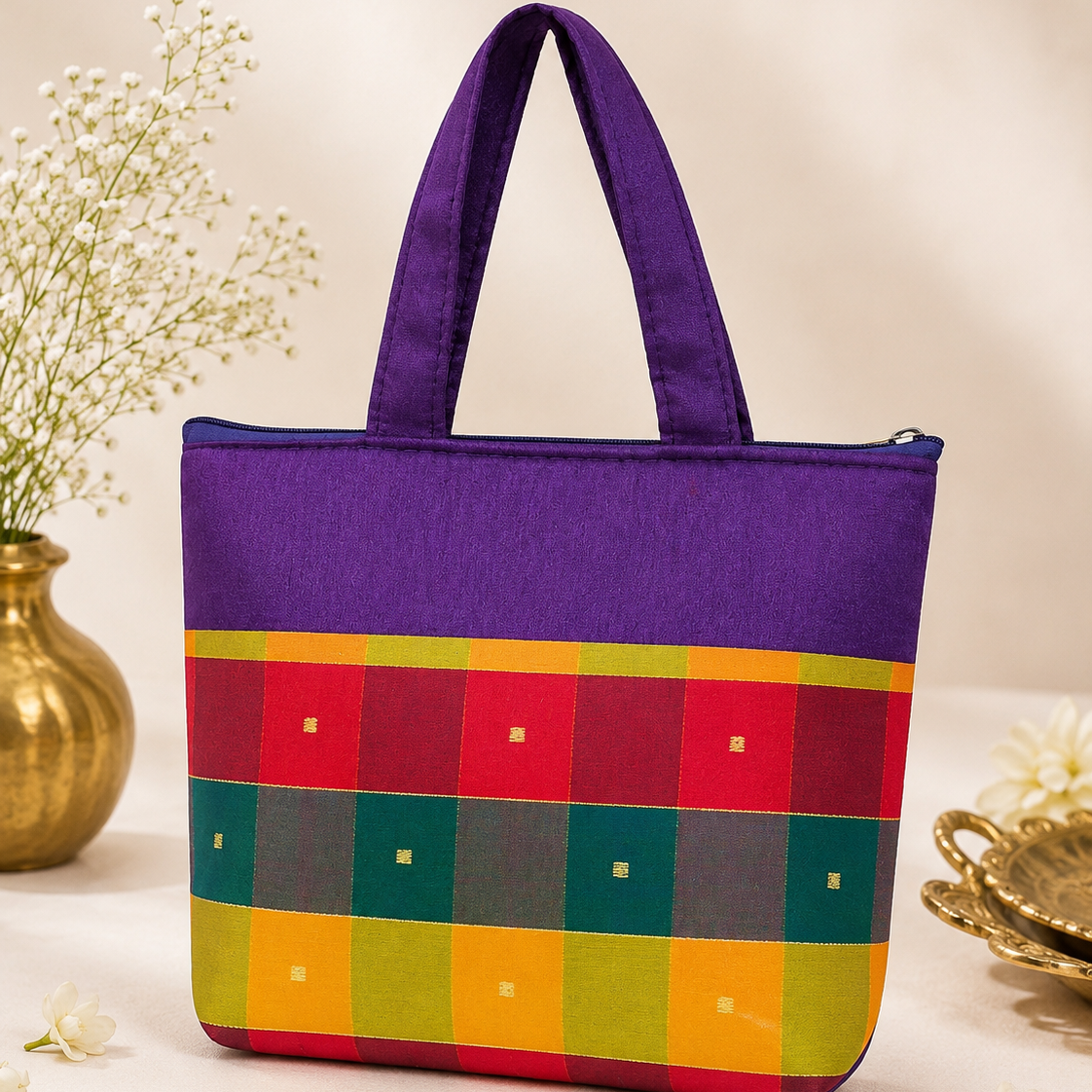 Madras Checks Raw Silk Bag (assorted)