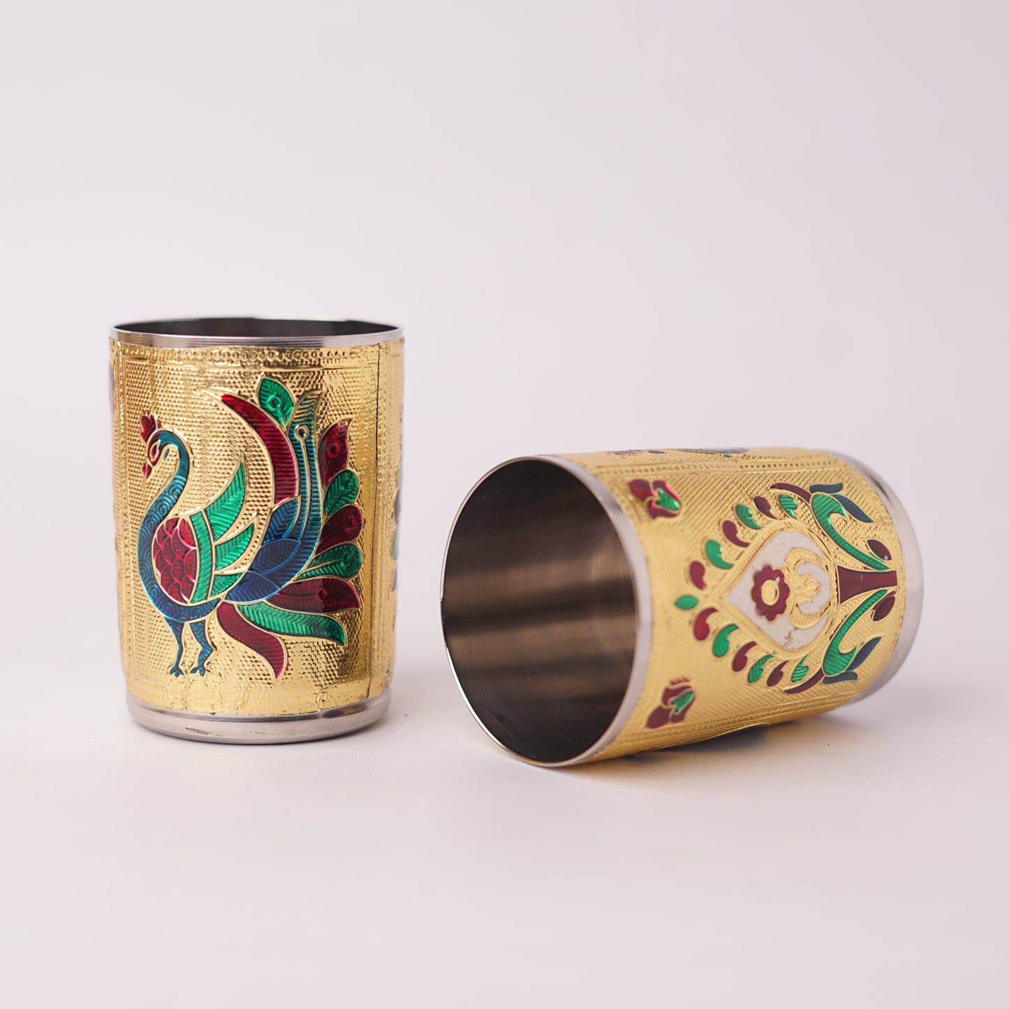 Meenakari Glass - Gold Peacock design