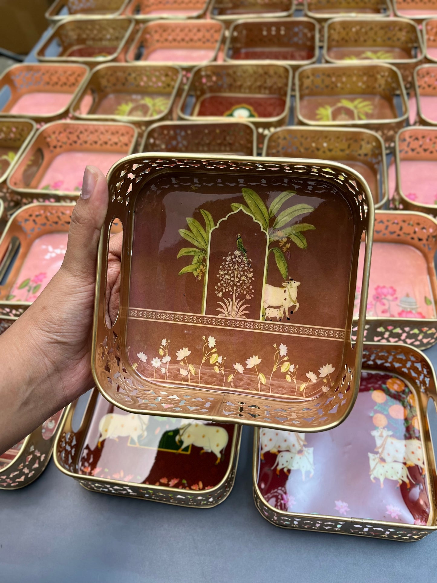 Golden Color Tray 6 inches - Square (assorted)