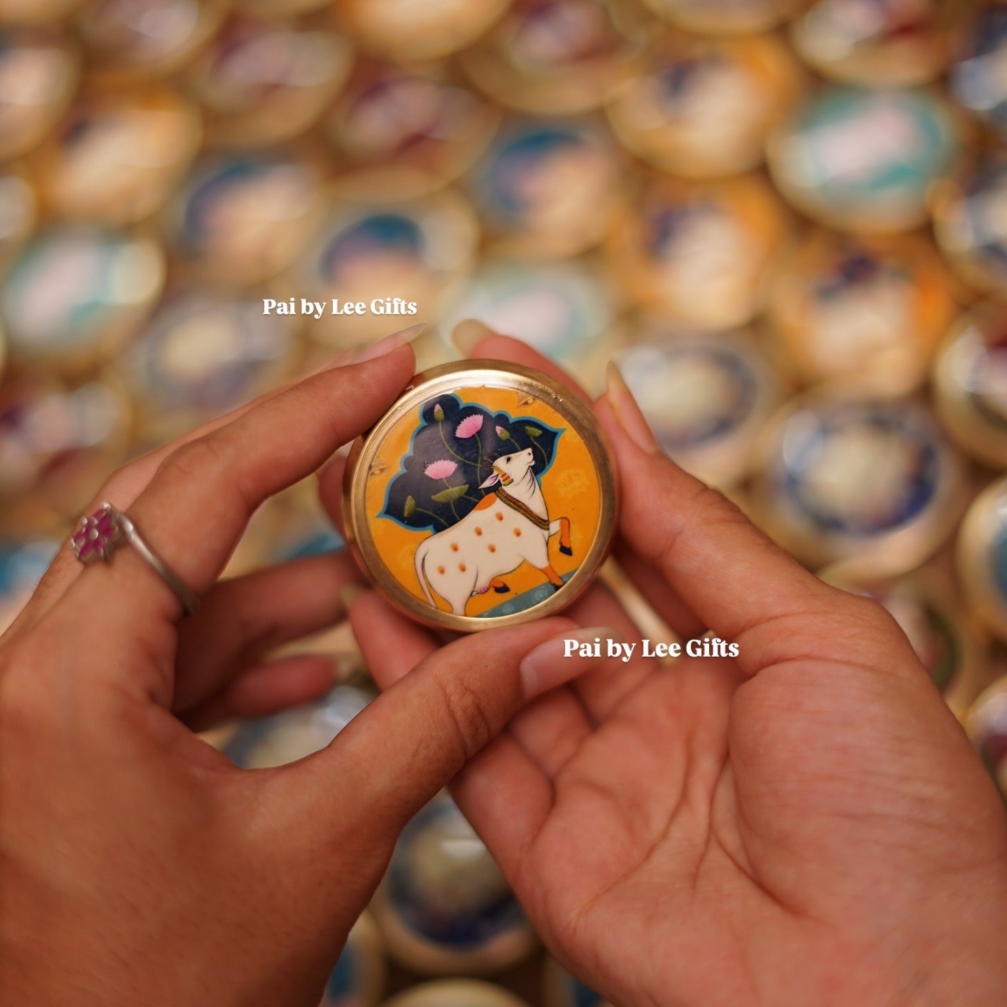 Pichwai Brass kumkum chimil (Assorted)