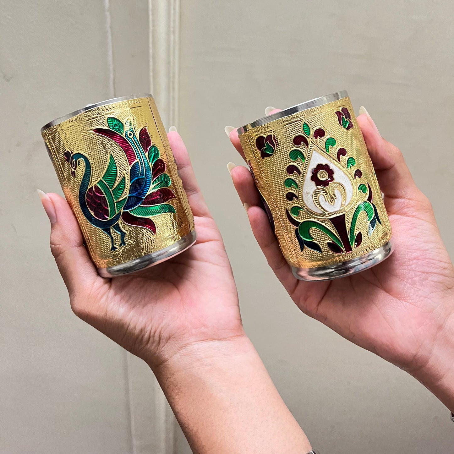Meenakari Glass - Gold Peacock design