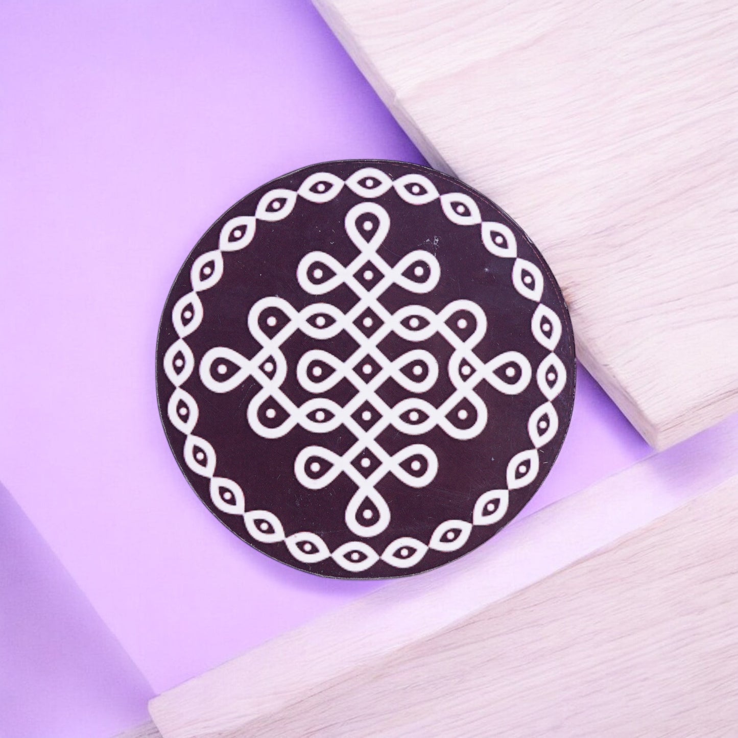 Wooden Kolam Coaster - Circle