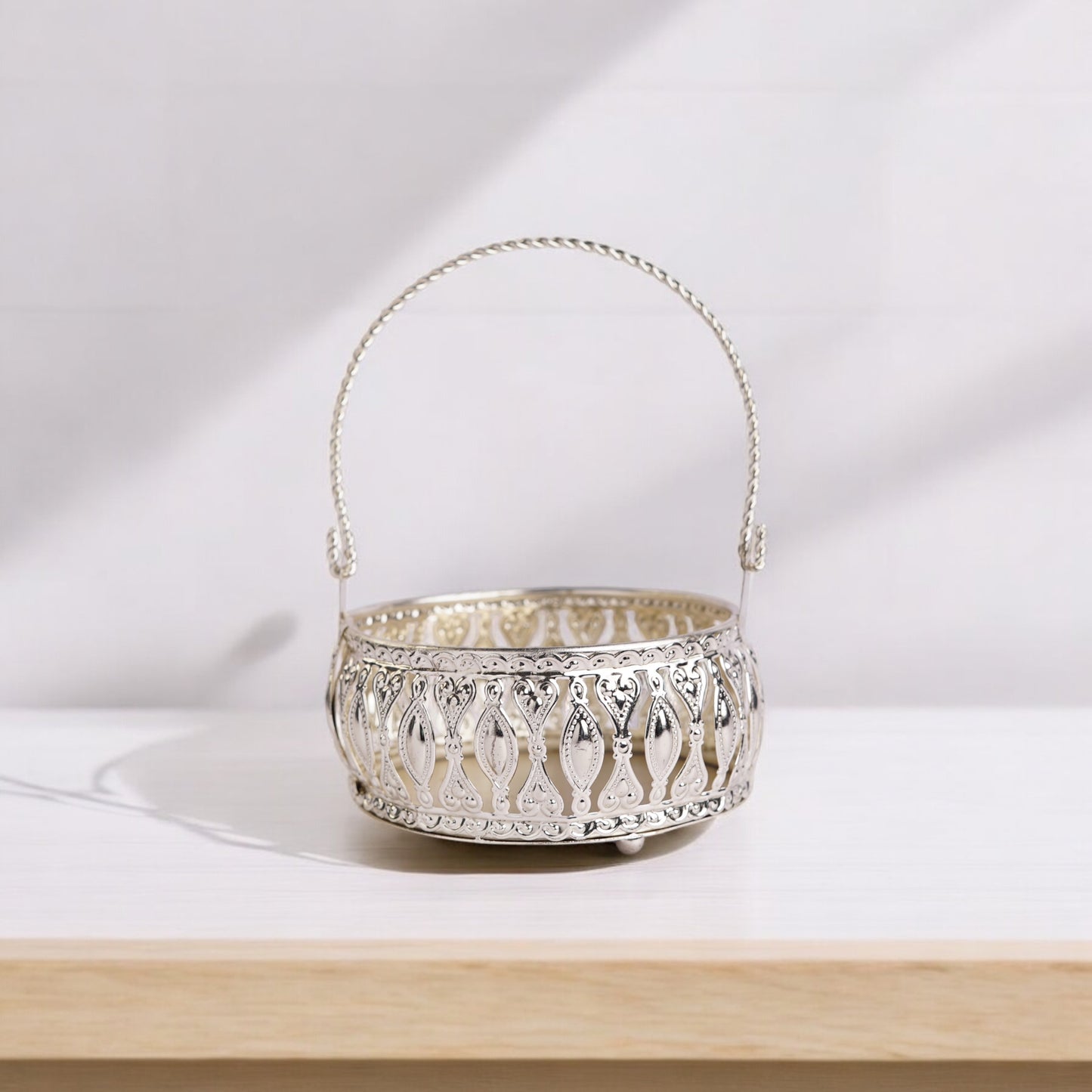Silver finish basket with handle