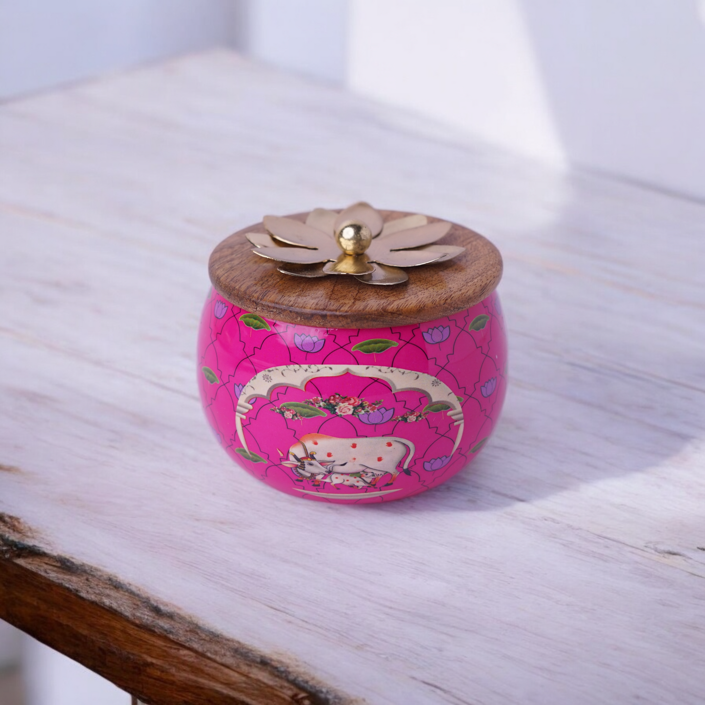 Pichwai Jar with Wooden Lid (Assorted)
