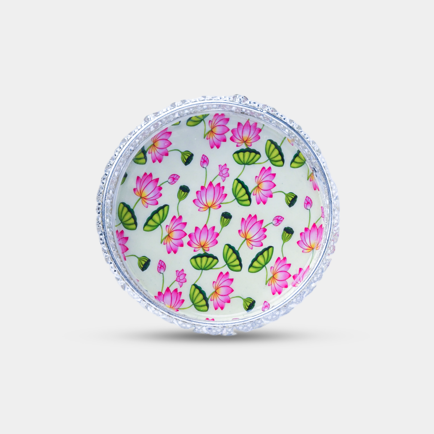 Floral silver finish tray - 8 inch