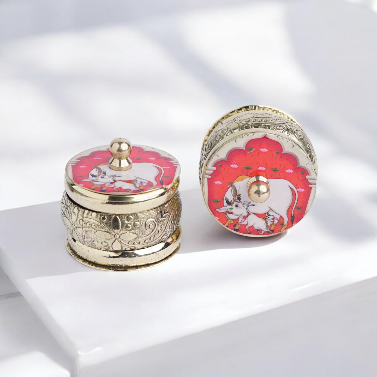 Pichwai Brass Kumkum holder (Assorted)