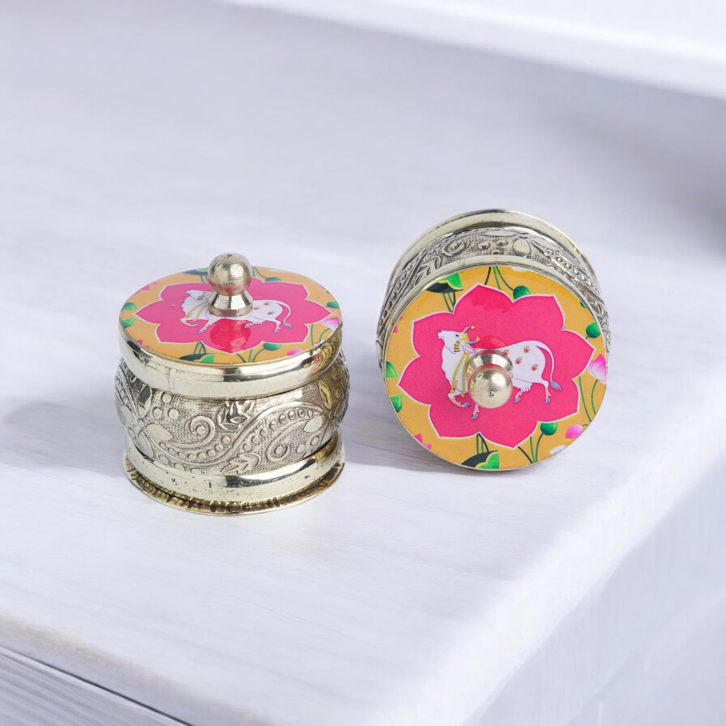 Pichwai Brass Kumkum holder (Assorted)