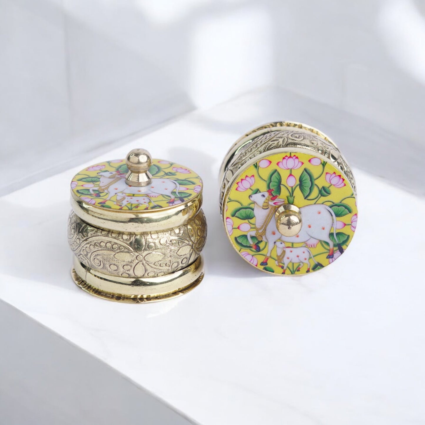 Pichwai Brass Kumkum holder (Assorted)