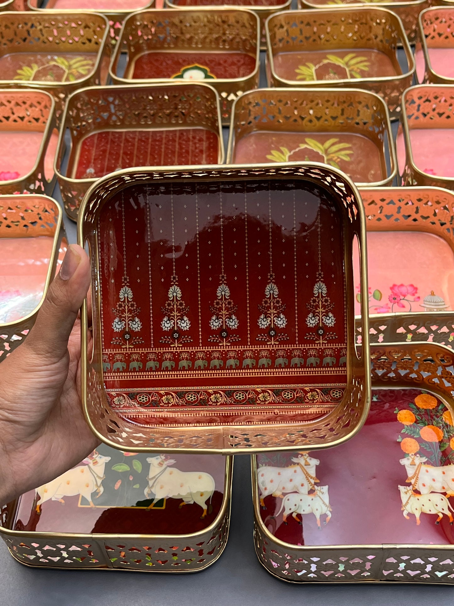 Golden Color Tray 6 inches - Square (assorted)