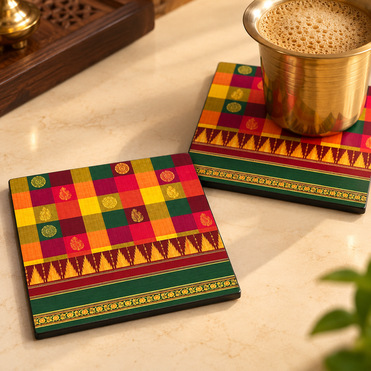 Madras checks coffee coaster