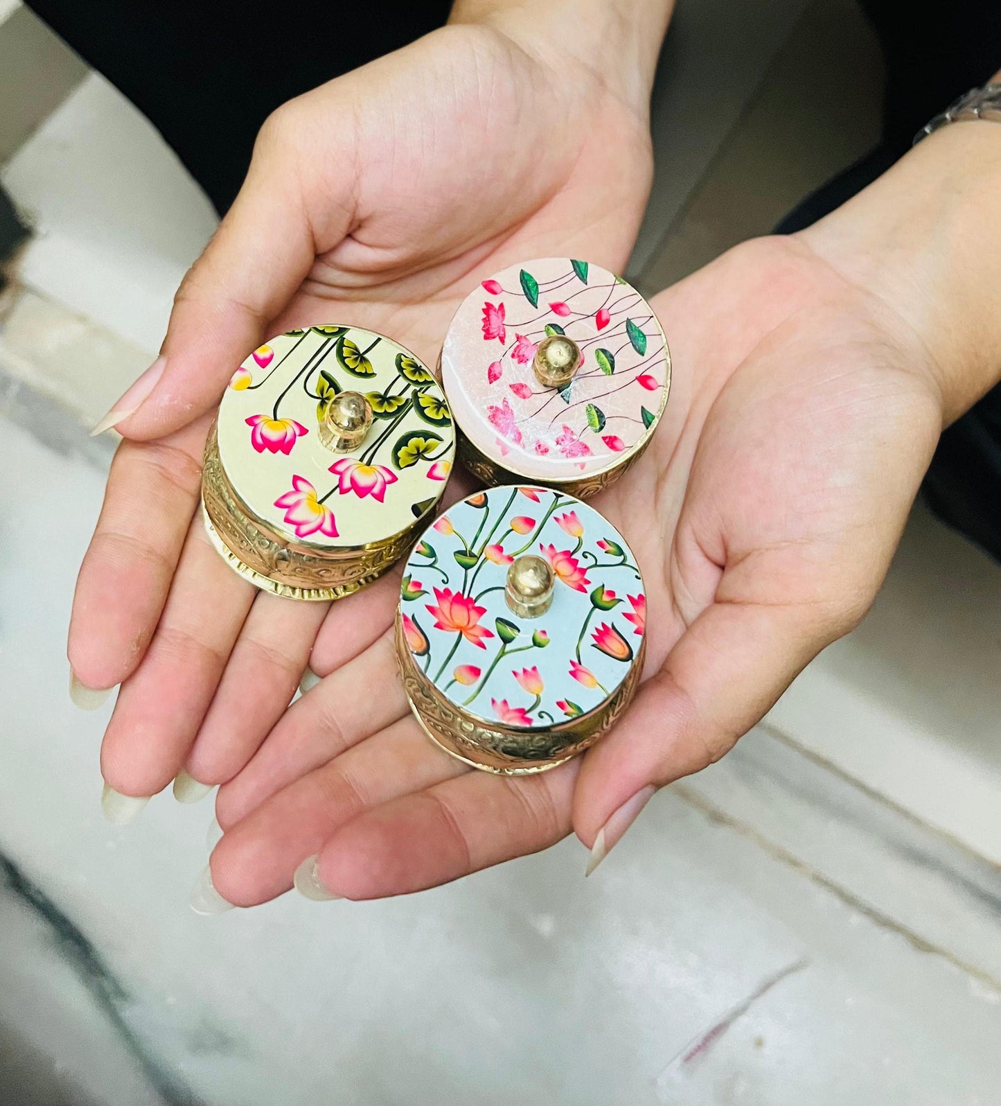 Floral Brass Kumkum holder (Assorted)