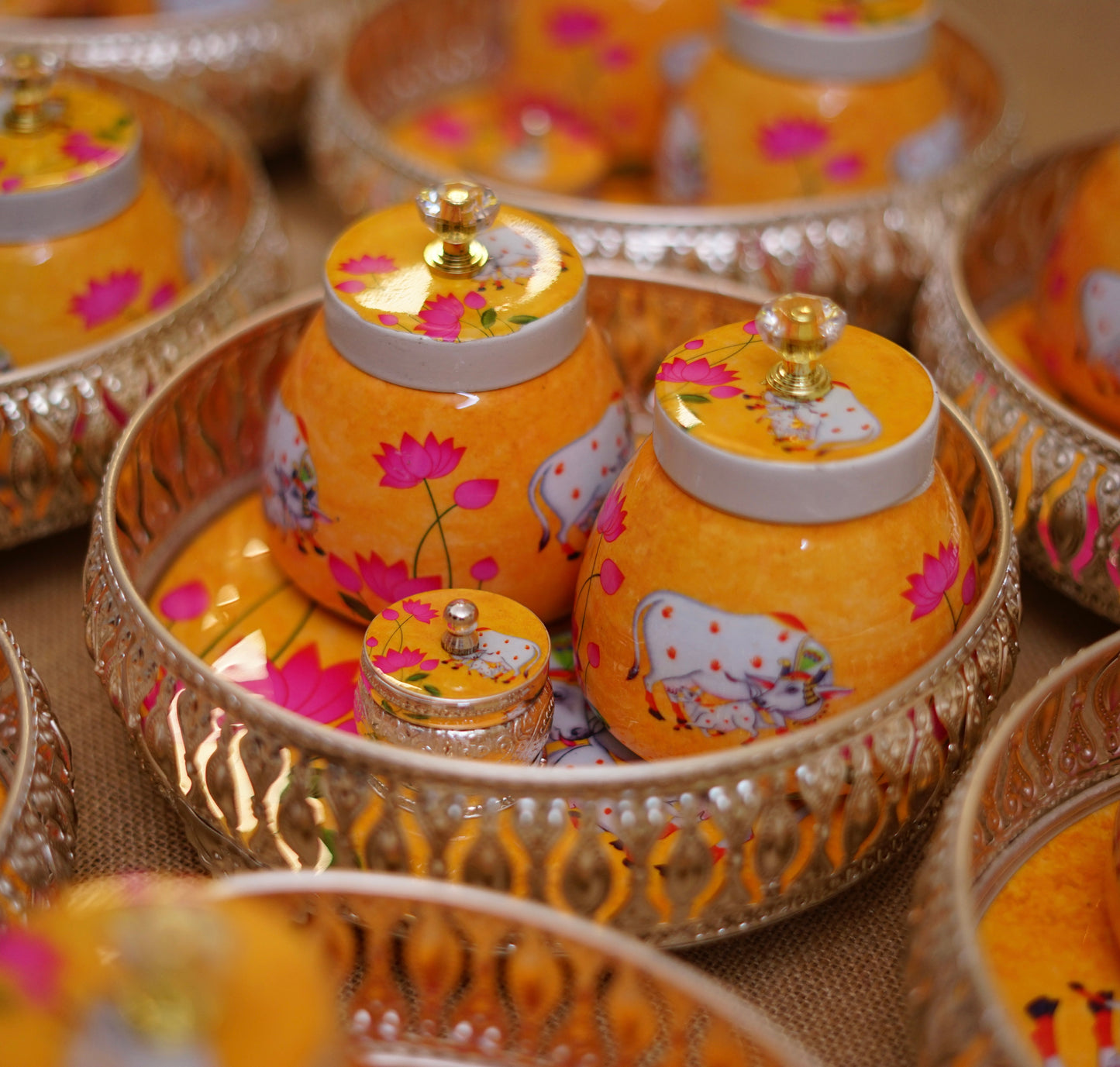 Pichwai Silver Color tray combo (Assorted)
