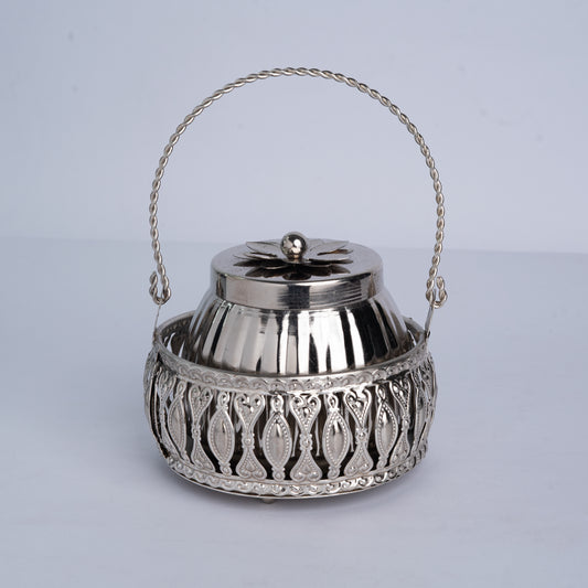 Conical Metal Jar with silver finish basket
