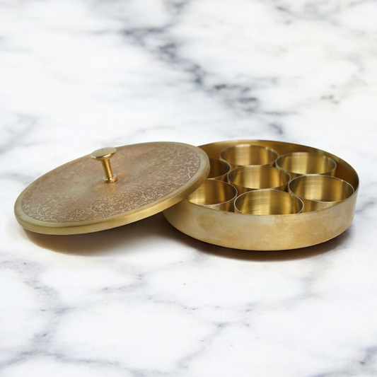 Brass Spice box (Anjarai Petti) - 6 inch