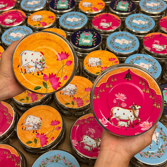 Pichwai stainless steel box (Assorted) - 5 inches