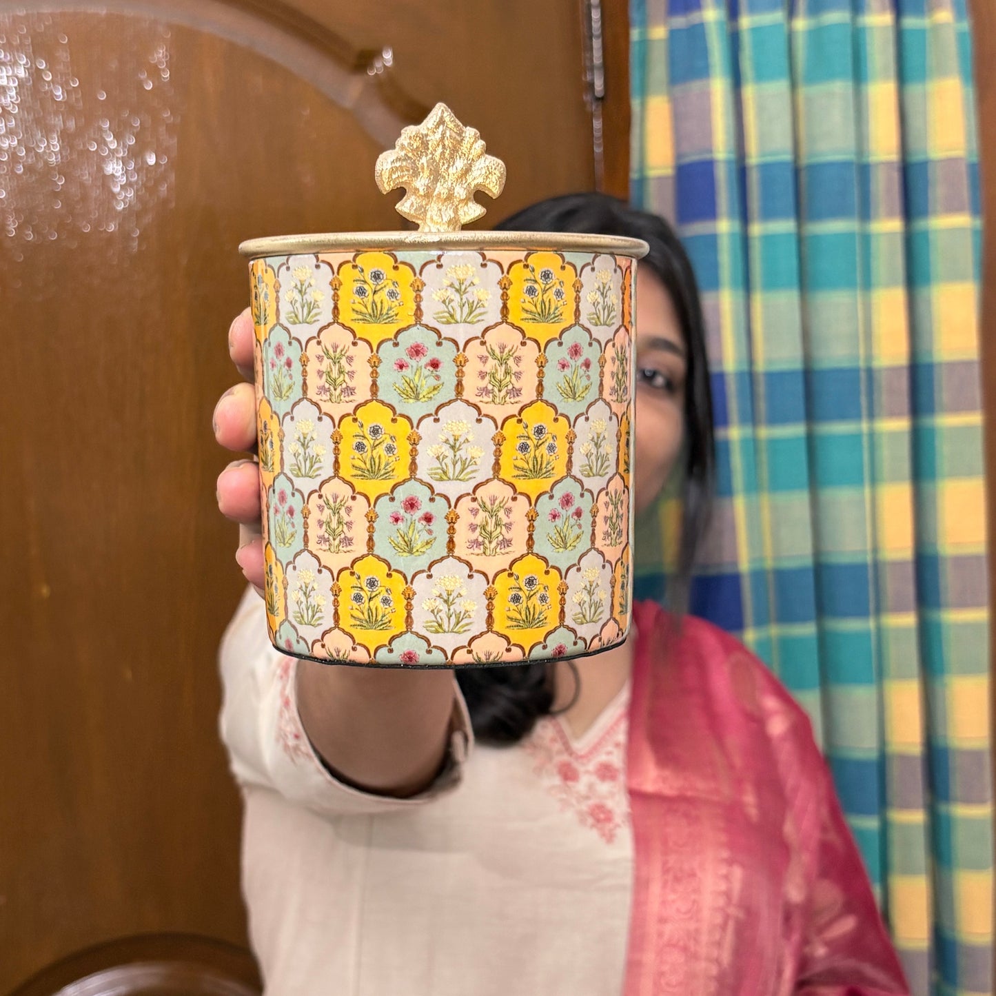Cylindrical Metal Printed Jars (assorted)