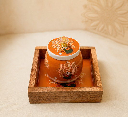 Kolam Wooden Tray with Matching Jar
