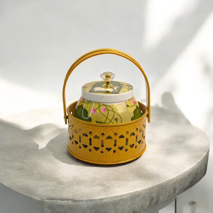 Gold Color basket with pichwai jar (Assorted)