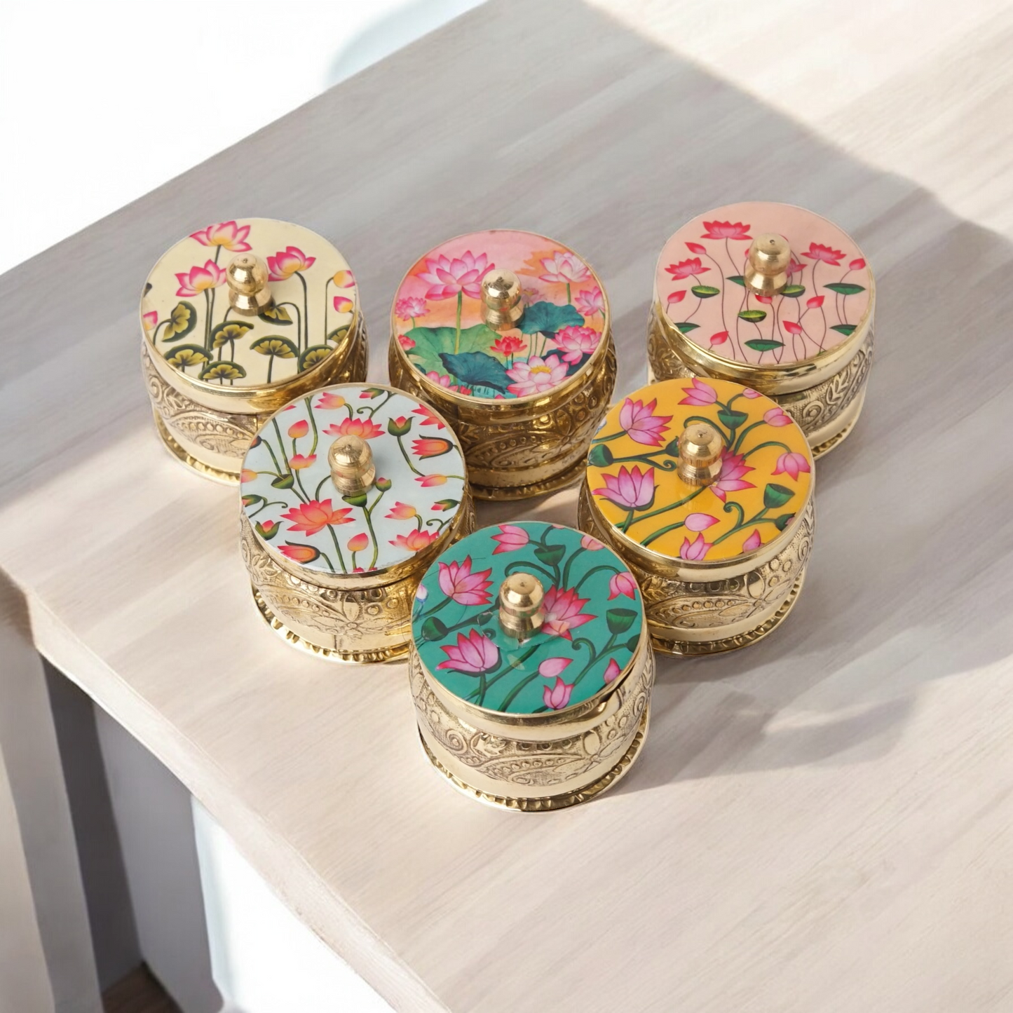 Floral Brass Kumkum holder (Assorted)