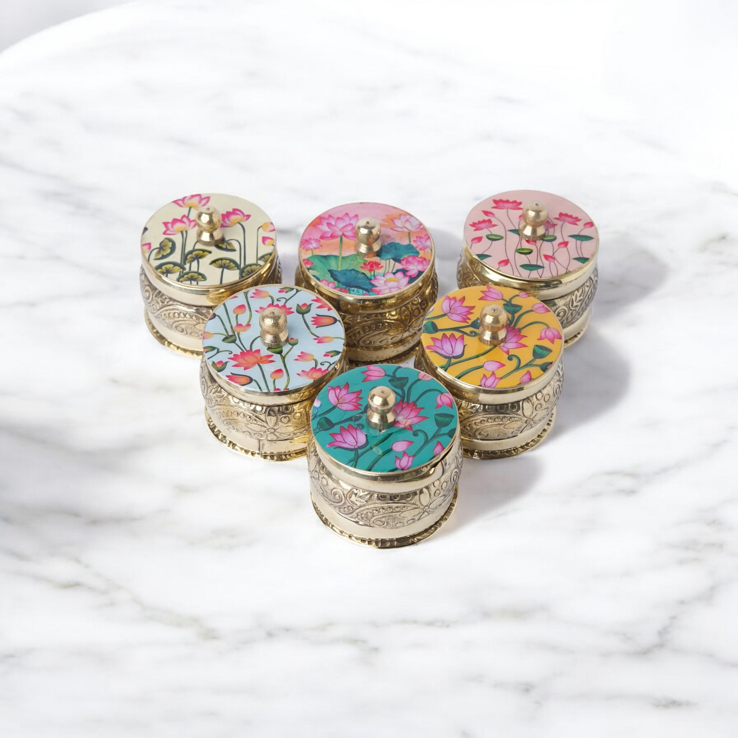 Floral Brass Kumkum holder (Assorted)