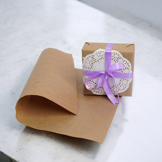 Brown gift wrap with doilee and ribbon (big)