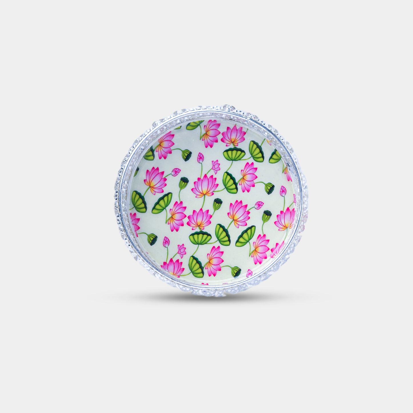 Floral silver finish tray - 6 inch