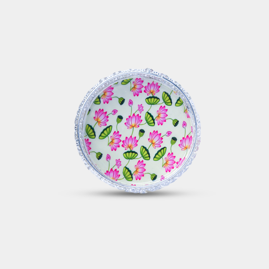 Floral silver finish tray - 6 inch