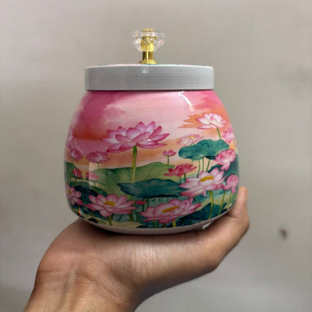 Lotus Floral Metal Jar - 4 inch