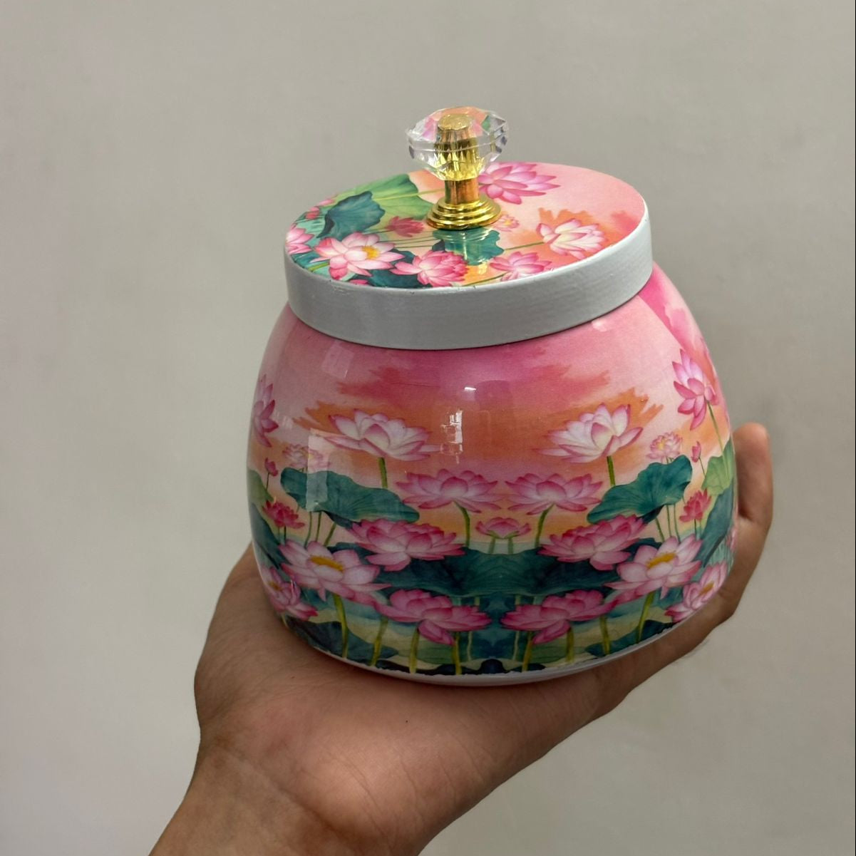 Lotus Floral Metal Jar - 4 inch