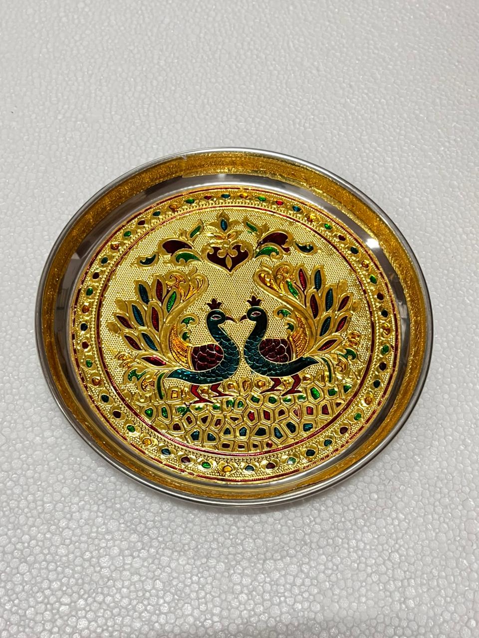 Peacock Meenakari plate - 8 inch (assorted)